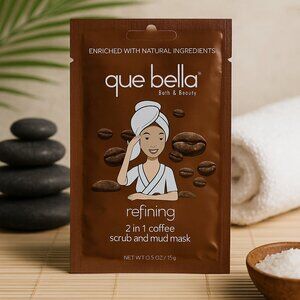 Que Bella Refining 2-in-1 Coffee Scrub & Mud Mask, 0.5 oz Single Use
